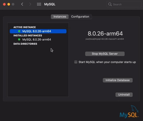 macOS System Preferences-এ MySQL প্যানেল